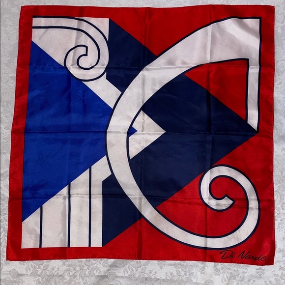 Bloch Frères Accessories - Vintage 1960’s “Di Nardo” Red, White & Blue Geometric Silk Scarf. 27x27”.
